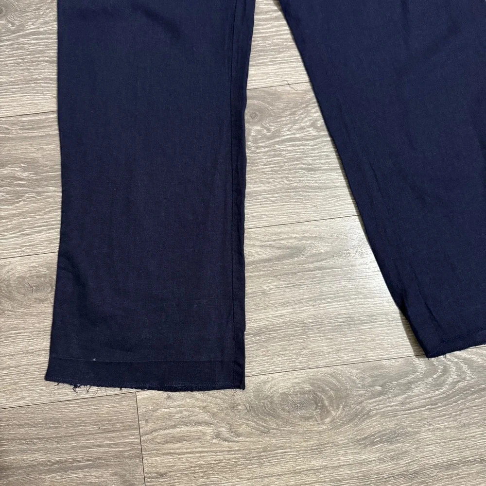 Zara Women Navy Blue Wide Leg Drawstring Elastic Waist Loose Fit Pants‎ Size S